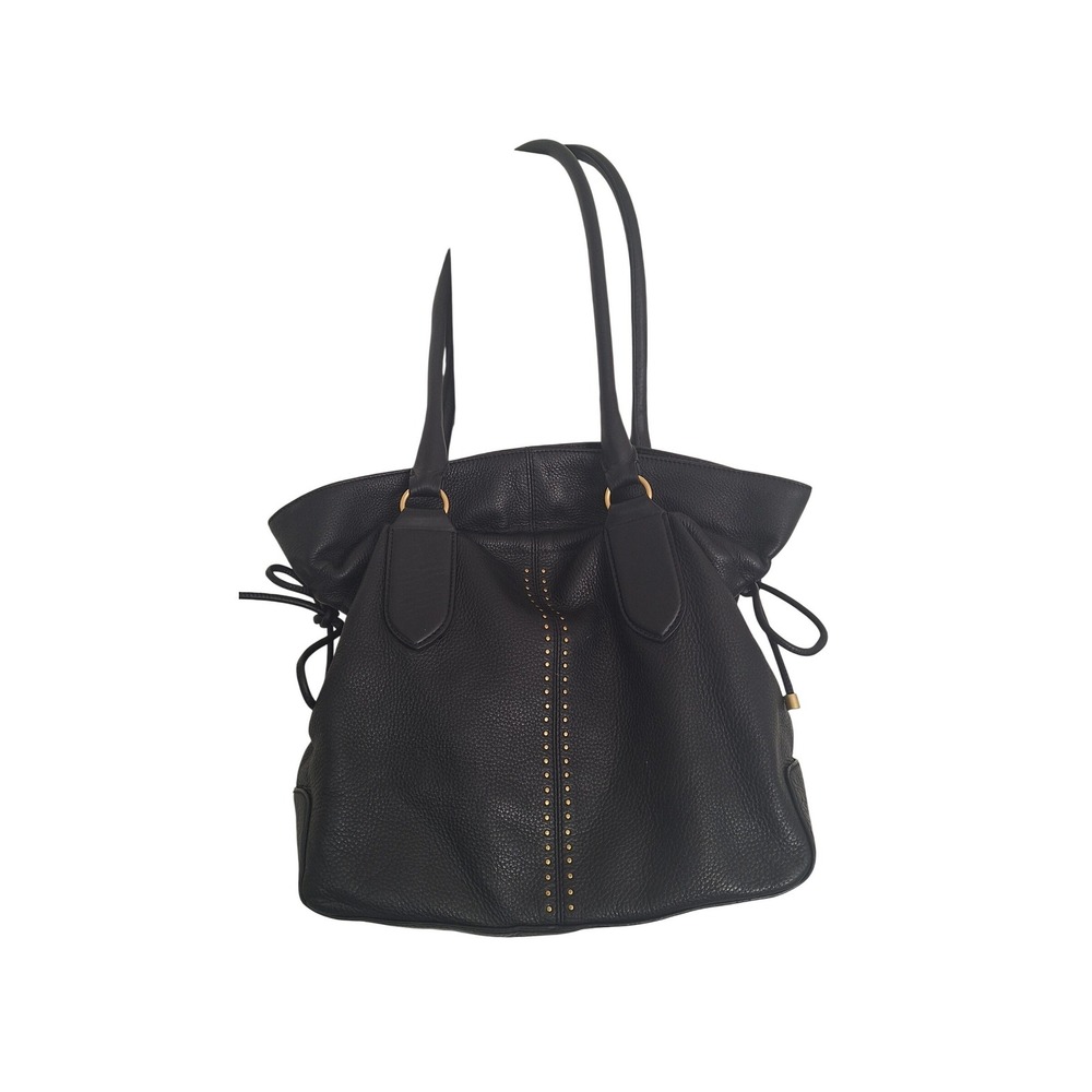 Vince‎ Camuto Black Pebbled Leather Studded Drawstring Tote Shoulder Bag